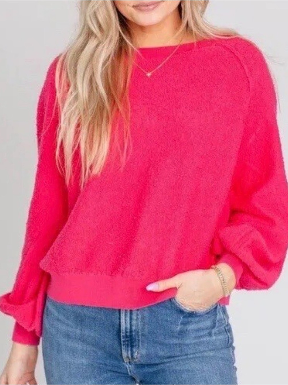 Free People Sweater Womens Medium Pink Found My Friend Pullover Textured Casual